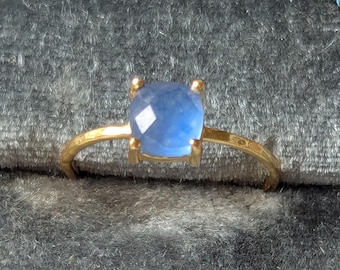 Tanzanite Sterling Silver Solitaire Ring Size 7 Signed 18k Gold Plated