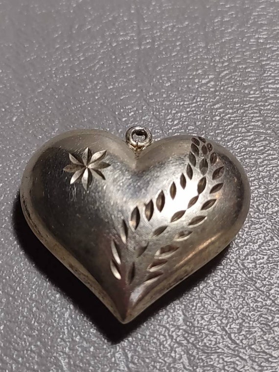 Large Sterling Silver Heart Pendant-Vintage Etched