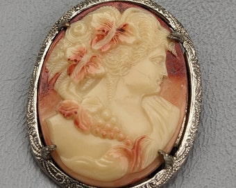 Broche camée antique en verre - Broche camée antique de bijoux de l'époque édouardienne de l'époque édouardienne - Bijoux du début du siècle