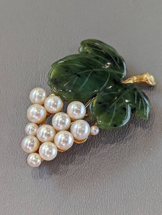 Unsigned Swoboda Pearl Jade Brooch-Vintage Fine Ge