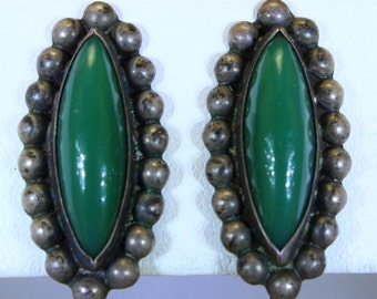 Mexico Sterling Silver Jade Earrings Pre Eagle Taxco Earrings