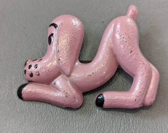 1940s Celluloid Pink Dog Brooch Pin-Vintage Dog Puppy Figural Jewelry