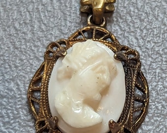 Antique Shell Cameo Pendant-Carved Shell Cameo in 12k GF Frame-Edwardian Cameo