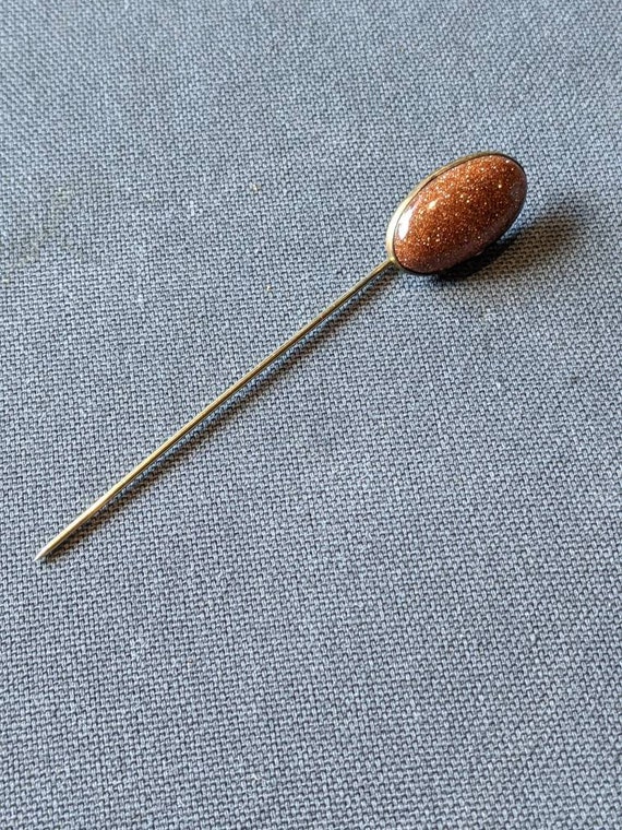 Victorian Goldstone Stick Pin-Antique 1800s Gold … - image 6