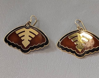Laurel Burch MINGEI Fan Enamel Drop Aretes-Pendientes Cloisonne retirados