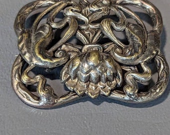 Jugendstil Sterling Silber Brosche - Große antike Brosche Floral