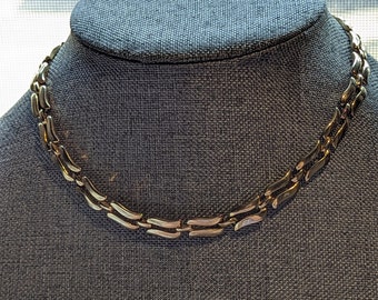 Vintage MONET Choker Necklace-S Links Signed Monet Necklace-1980s Monet Gold Tone Necklace