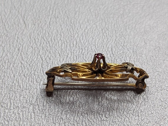 Victorian Ruby Paste 10k Gold Filled Pin-Antique … - image 3