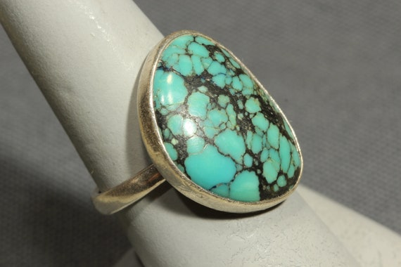 Modernist Turquoise Sterling Silver Ring,925 Fine… - image 3