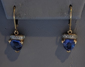 Ross Simons Tanzanite Diamond Sterling Silver Gold Vermeil Drop Earrings-Designer Gemstone Earrings-925 Trillium Cut Tanzanite Earrings