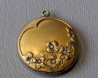 Art Nouveau Picture Locket-Antique Gold Filled Paste Floral Locket Pendant