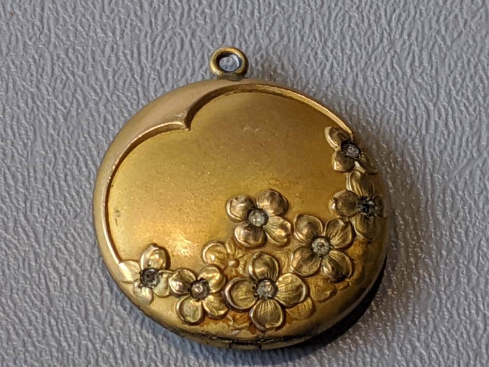 Art Nouveau Picture Locket-Antique Gold Filled Paste Floral Locket Pendant