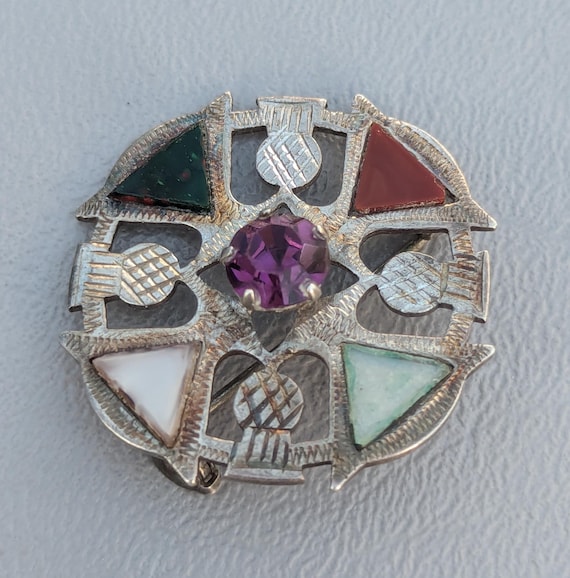 Celtic Scottish Sterling Silver Stone Thistle Brooch Pin Gifts