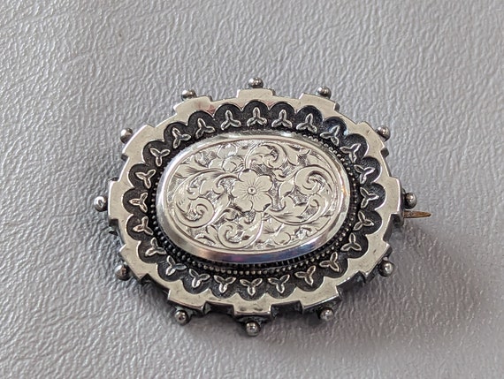 Victorian Sterling Silver Floral Brooch-Antique A… - image 1