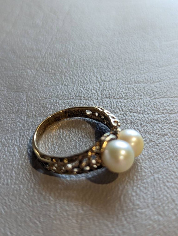 Brutalist Pearl Sterling Silver Ring-Vintage Gold… - image 3