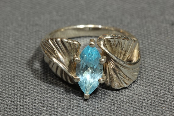 Sterling Silver Blue Topaz Ring,Signed PO FIne Je… - image 1