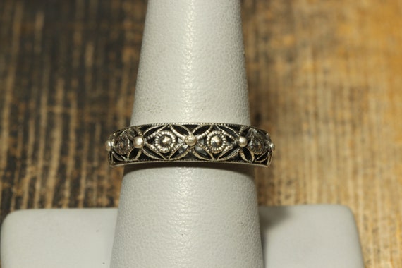 Sterling Silver Signed D Band Ring-Filigree Jewel… - image 1
