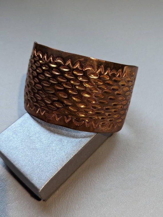 Southwestern Copper Wide Cuff Bracelet-Vintage So… - image 1