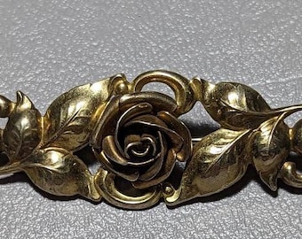 Antique French Gold Filled Rose Brooch-Antique Art Nouveau Fine Jewelry Floral Brooch Pin