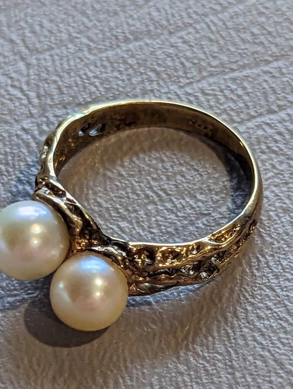 Brutalist Pearl Sterling Silver Ring-Vintage Gold… - image 2