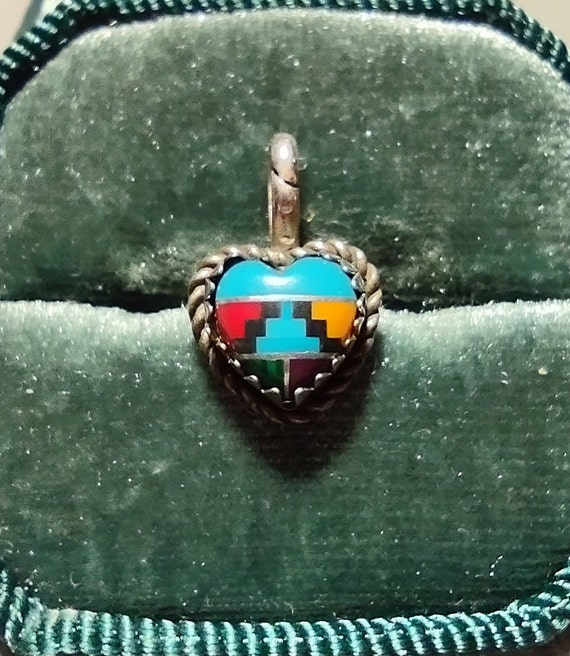 Sterling Silver Inlay Heart Pendant: Southwestern Turquoise Coral Jewelry