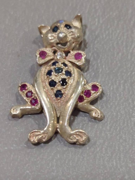 Sterling Silver Cat Slide Pendant-Vintage Sapphire