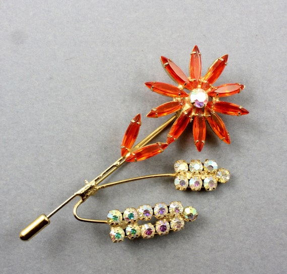 Vintage Rhinestone Flower Brooch Pin, 1950s Costu… - image 2