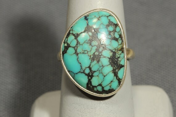 Modernist Turquoise Sterling Silver Ring,925 Fine… - image 1