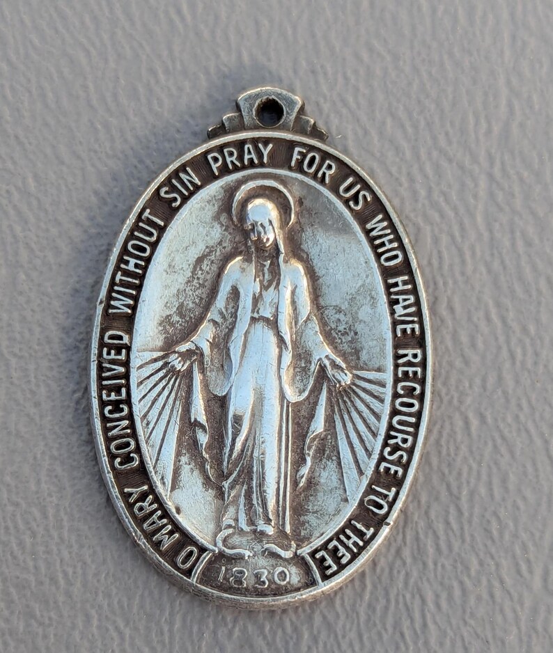 1830 Sterling Silver Antique St Mary Miraculous Medal Religious Pendant ...