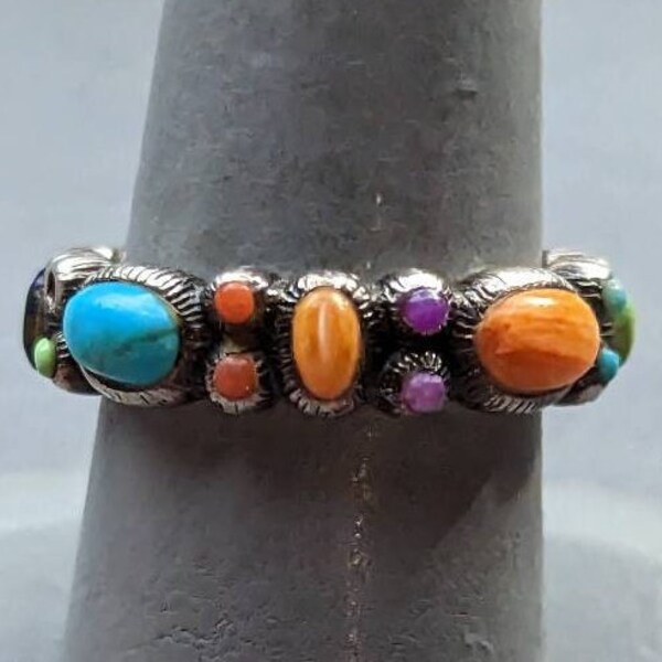 Peyote Bird Designs Ring-Turquoise Multi Stone Band Ring-Sterling Silver PB 925