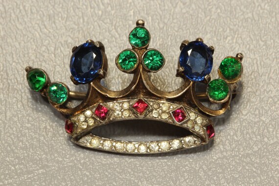 Crown Trifari Sterling Silver Rhinestone Crown Bro