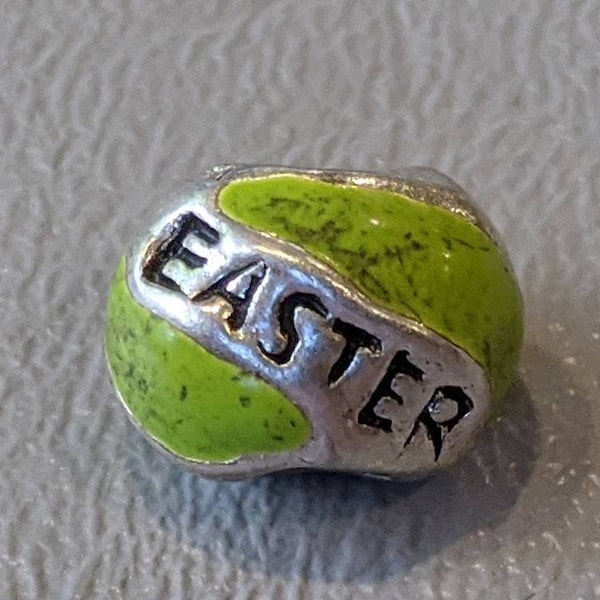 Individuality Beads IBB Sterling Silver Easter Egg Charm- Vintage Green Enamel Inlay Charm Bead
