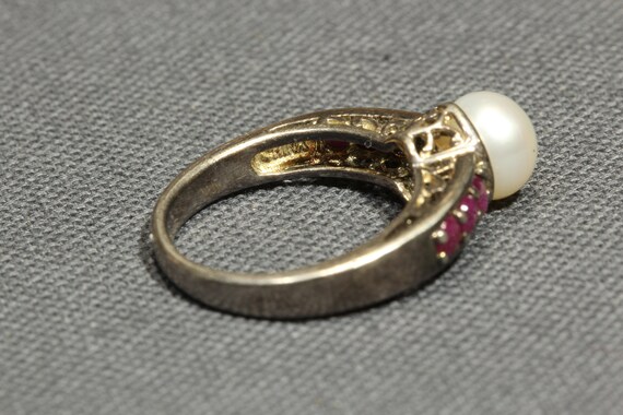 Sterling Silver Pearl Ruby Ring,Signed Designer V… - image 5