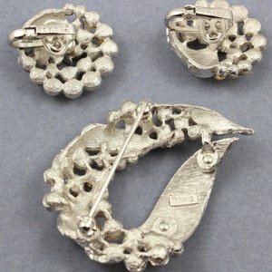 Vintage Crown Trifari Set- Rhinestone Brooch Earrings Demi Parure Signed Trafari image 4