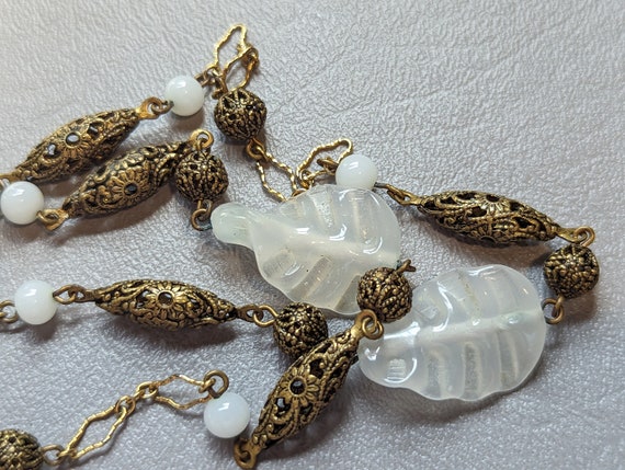 Art Deco Czech Glass Necklace-Antique Opaline Mol… - image 2