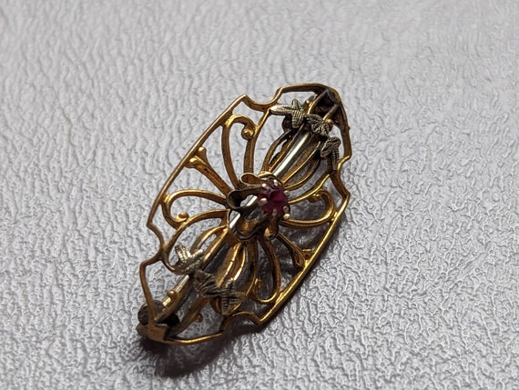 Victorian Ruby Paste 10k Gold Filled Pin-Antique … - image 5