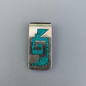 Taxco Mexiko Sterling Silber Türkis Chip Inlay Geldspange - Geschenke für Männer - Vintage Herren Accessoires