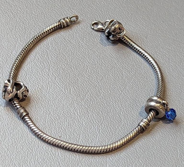 Sterling Silver Pandora Style Charm Bracelet With Monkey
