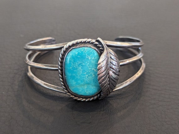 Navajo Sterling Silver & Royston Turquoise Cuff Bracelet-vintage