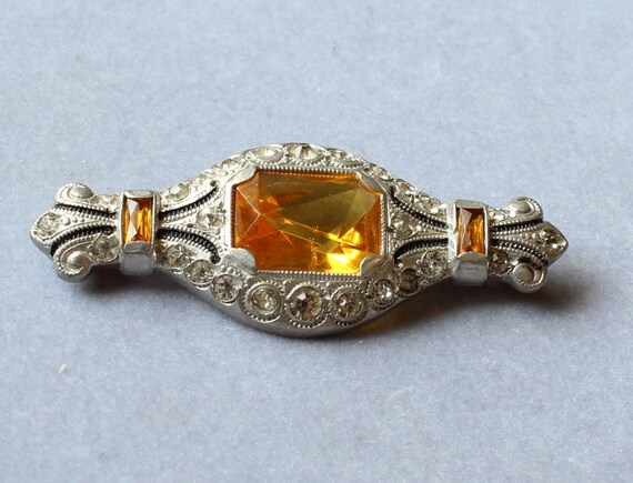 Vintage 1930s ART DECO Amber Clear Fancy Cut Glas… - image 4