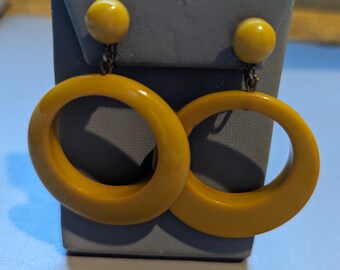 Art Deco Butterscotch Bakelite Hoop Drop Earrings-Vintage Bakelite Earrings
