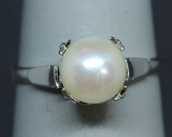 Sterling Silver Akoya Pearl Ring-Vintage Japanese Pearl Ring