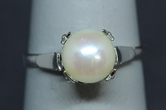 Sterling Silver Akoya Pearl Ring-Vintage Japanese… - image 1