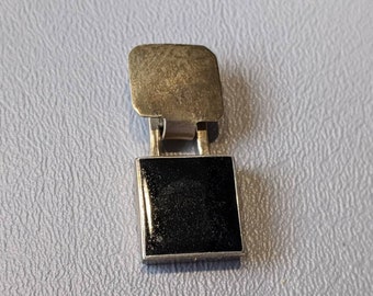 Modernist Taxco Mexico Sterling Silver Onyx Pendant-Vintage Signed Fine Pendant