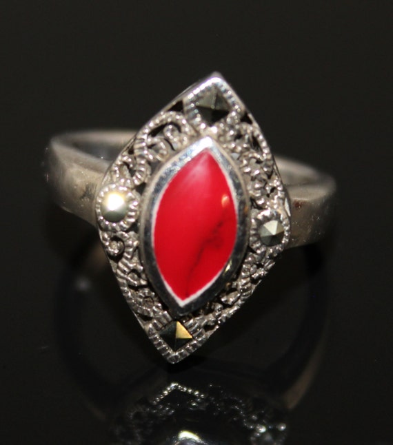 Sterling Marcasite Red Jasper Ring QVC Sterling Si