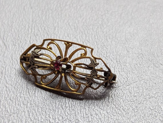 Victorian Ruby Paste 10k Gold Filled Pin-Antique … - image 6