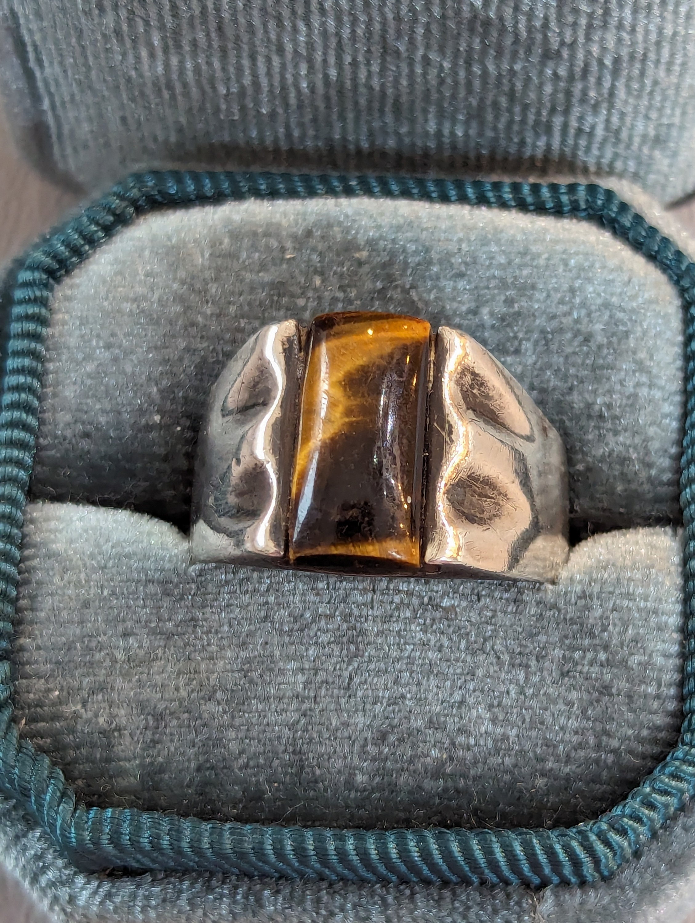Men's Taxco Mexico Sterling Silver Tigers Eye Modernist Ring Men's Taxco Mexico Sterling Silver Tigers Eye Modernist Ring