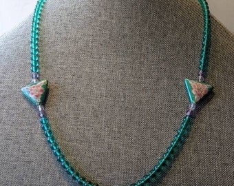 Vintage Green Crystal Cloisonne Bead Necklace