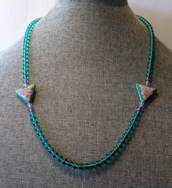 Vintage Green Crystal Cloisonne Bead Necklace