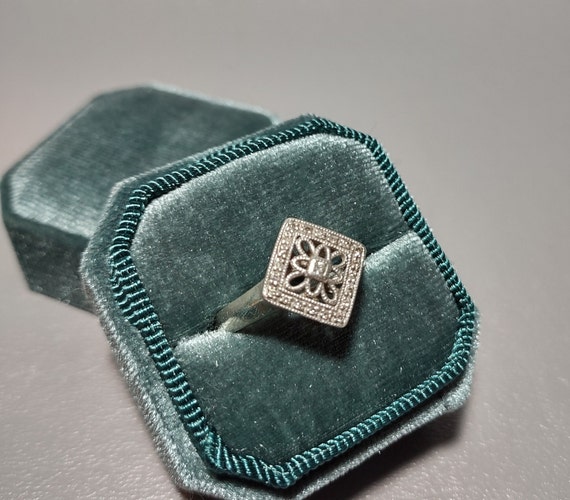 Diamond Art Deco Style Ring-Sterling Silver Desig… - image 2